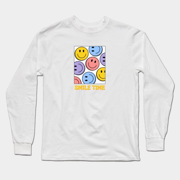Smile Time Colorful Emoji Long Sleeve T-Shirt by LThings